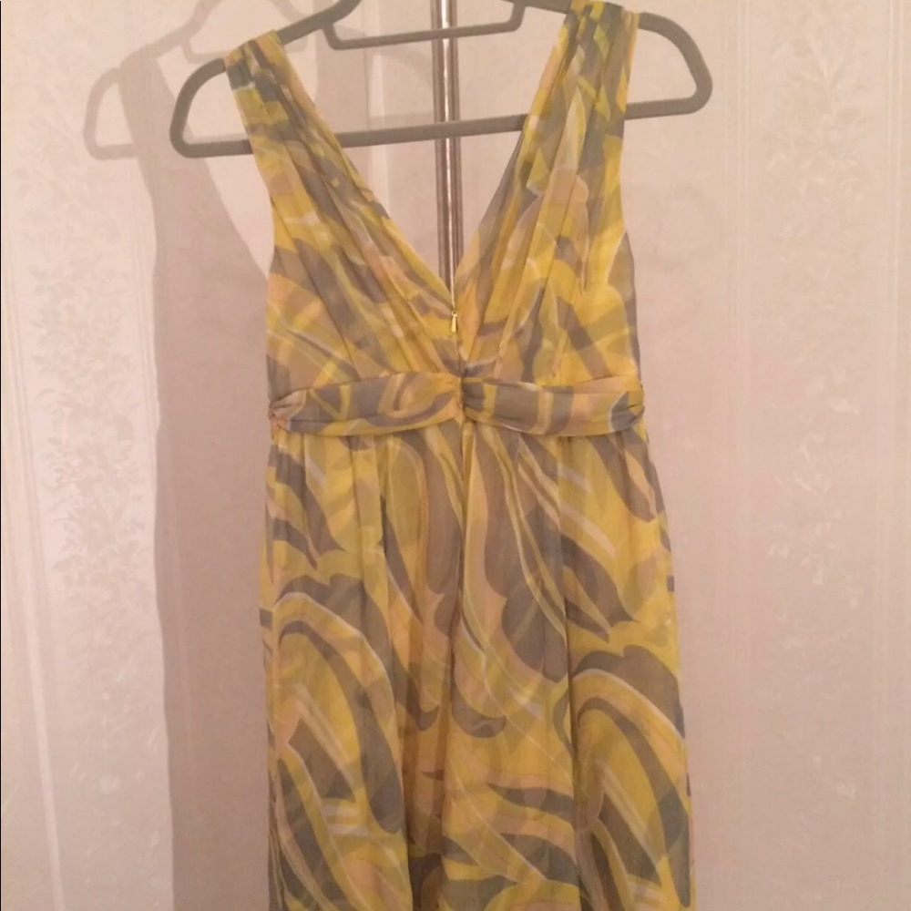SOLD Postage Stamp Sleeveless Yellow Silk Dress - Picture 3 of 8